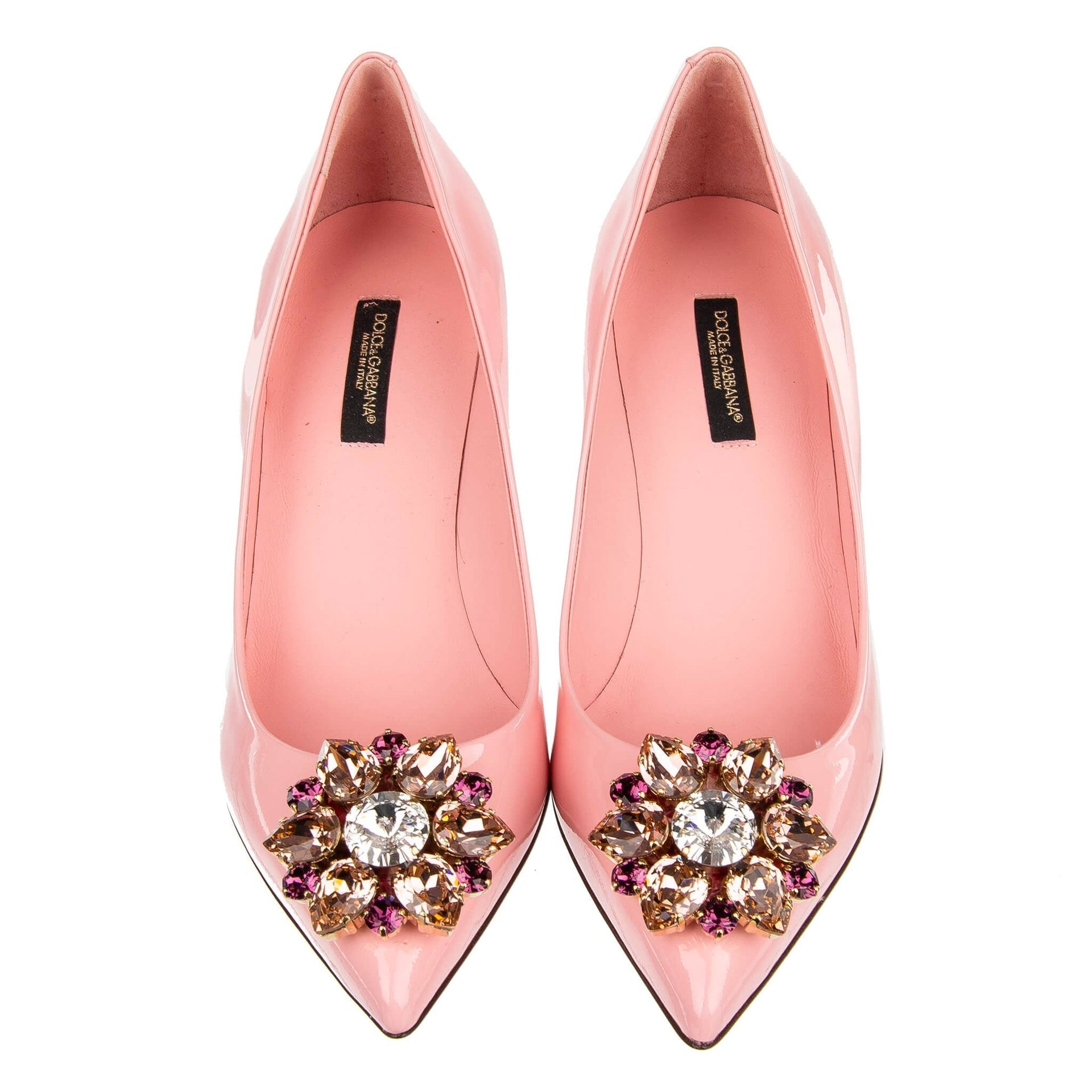 Crystal Embellished Suede Pumps Pink Calf Leather