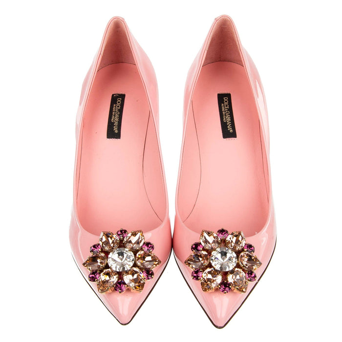Crystal Embellished Suede Pumps Pink Calf Leather