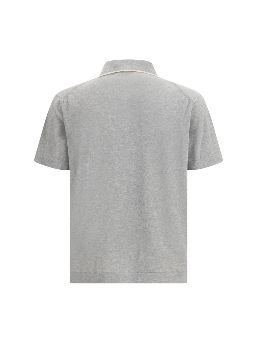 Knitted Polo Shirt Grey Cotton