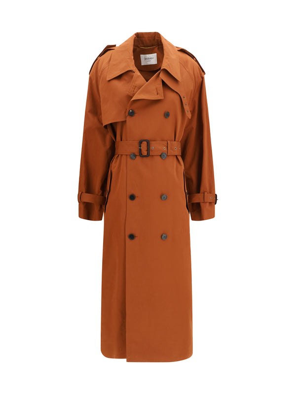 Saint Laurent 89% Cotton; 11% Silk trench coat in orange