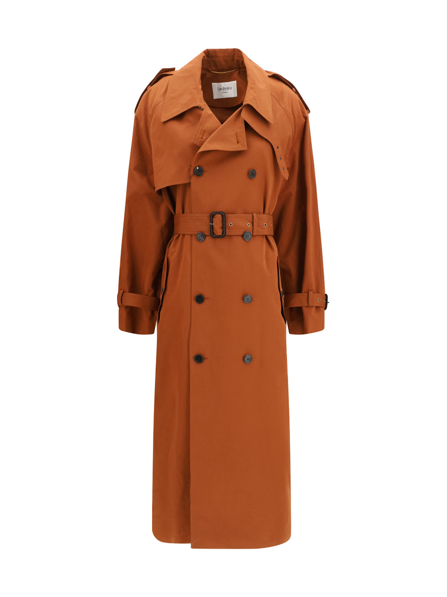 Saint Laurent 89% Cotton; 11% Silk trench coat in orange