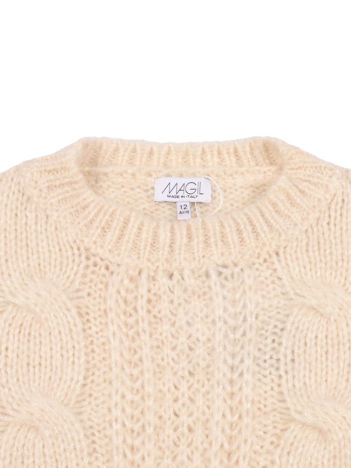 Cable Knitted Sweater Beige Crewneck