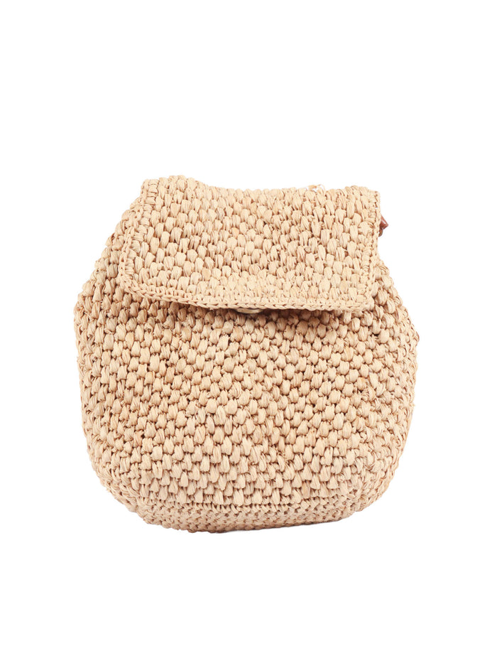 Bag - Zaz Tea Beige Raphia Fabric 2 Leather