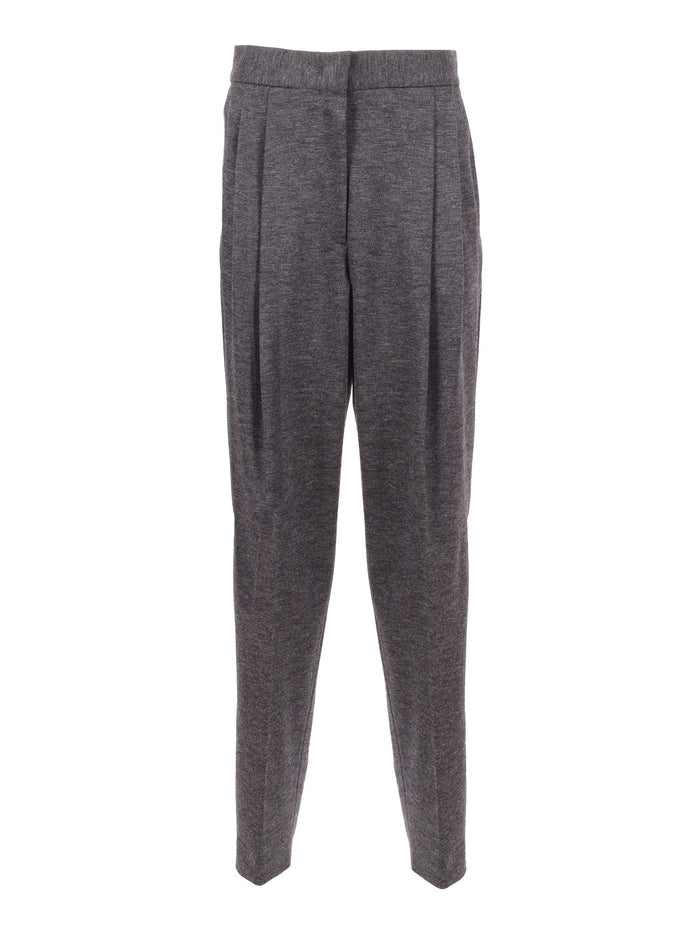 Felted Wool Pleated Trousers With Filo Diamante Detail Grey