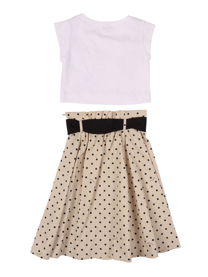 Polka-Dot Poplin Skirt And Top Set Beige Dress