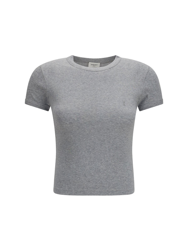 Fitted Cotton T-Shirt With Embroidered Logo Gris Chine T-shirts