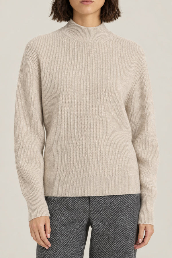 Brunello Cucinelli Womens Light Brown Wool Ribbed Mock Neck Sweater Clothing