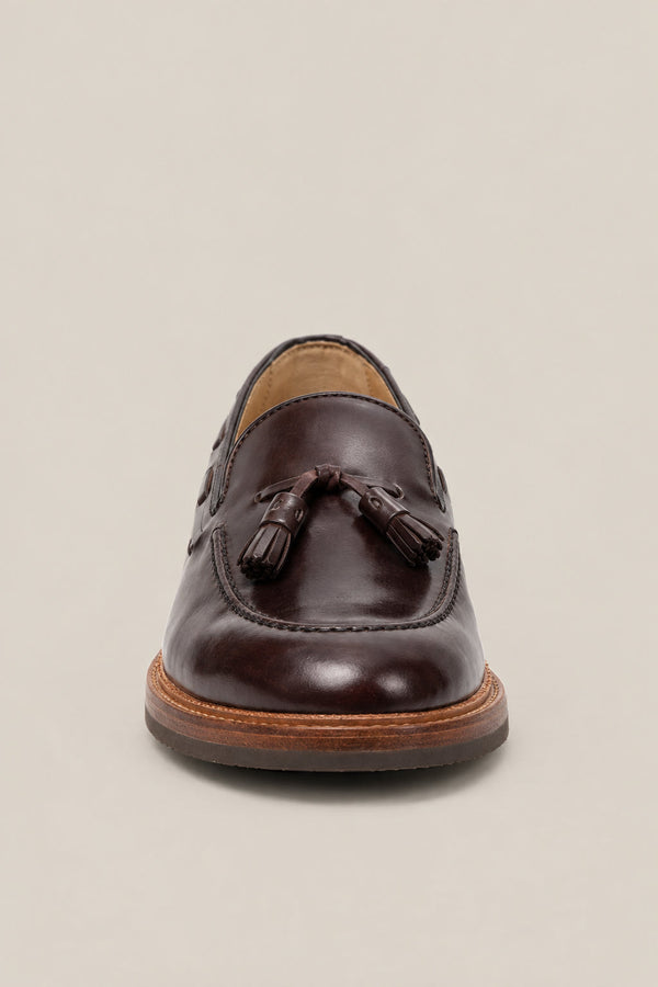 Brunello Cucinelli Mens Dark Brown Leather Tassel Loafer Shoes