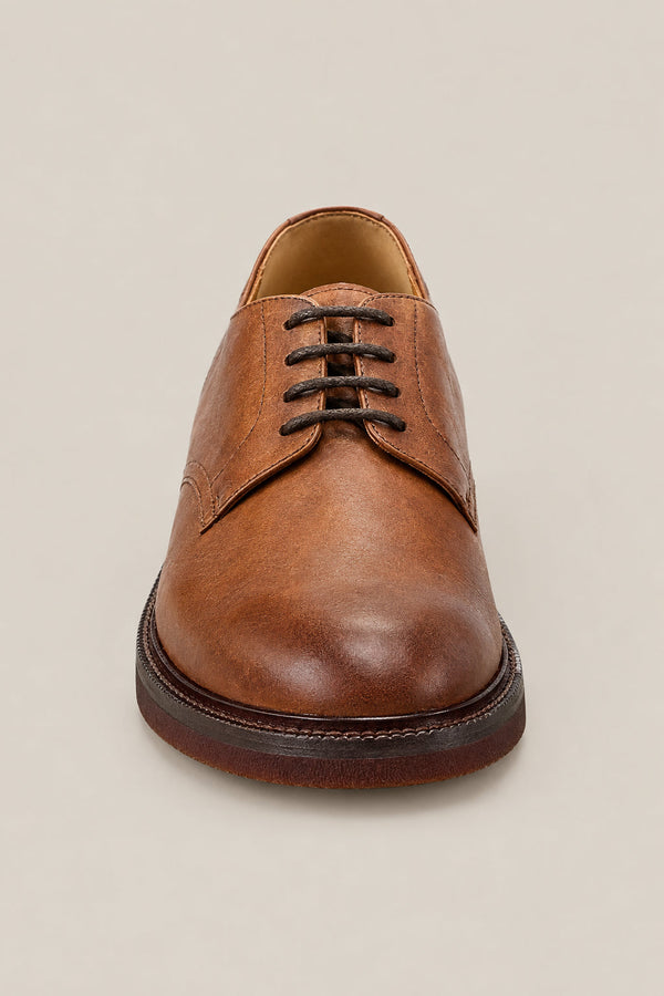 Brunello Cucinelli Mens Bark Leather Derby Shoe Brown