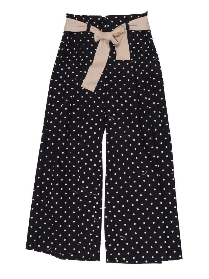 Polka-Dot Poplin Pants Black Cotton Belt Viscose