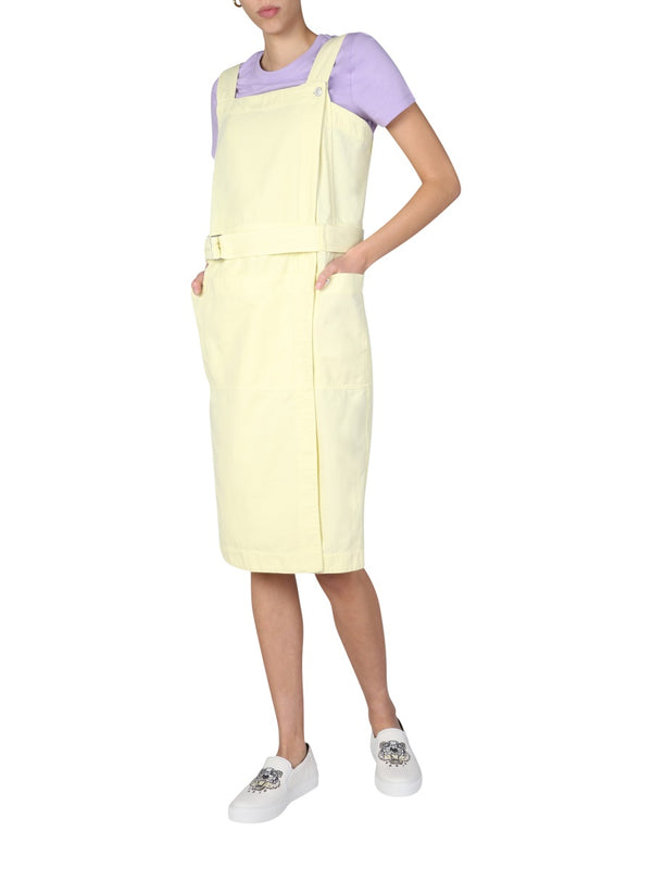 Denim Midi Dress Yellow Cotton
