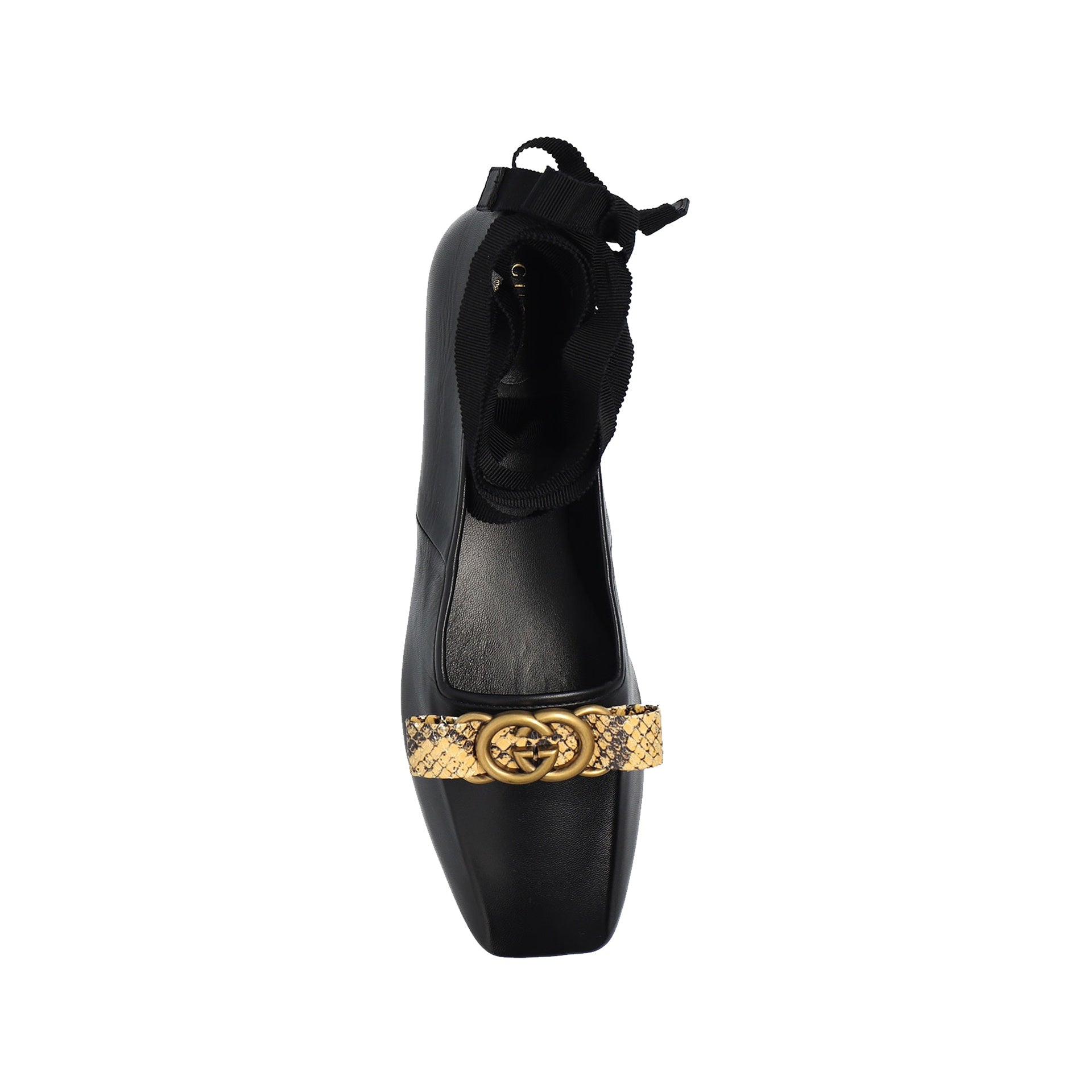 Double G Ballet Flats Black Calf Leather