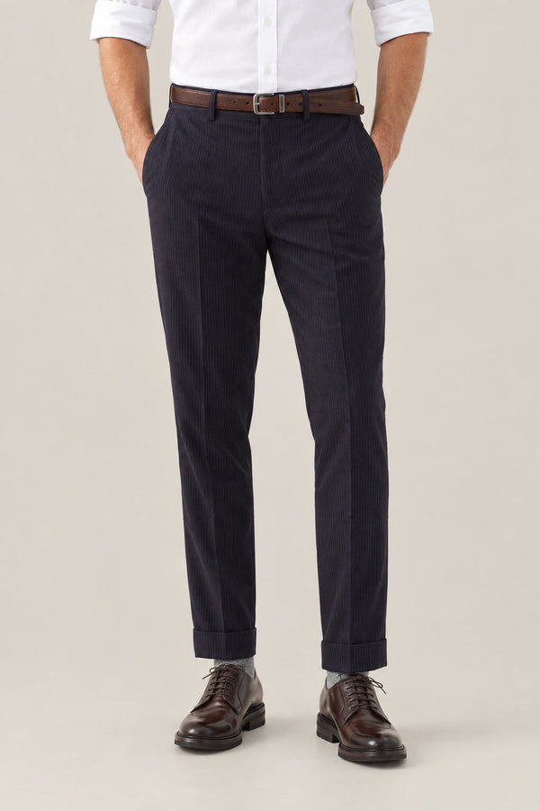 Brunello Cucinelli Mens Navy Wool Pinstripe Trousers