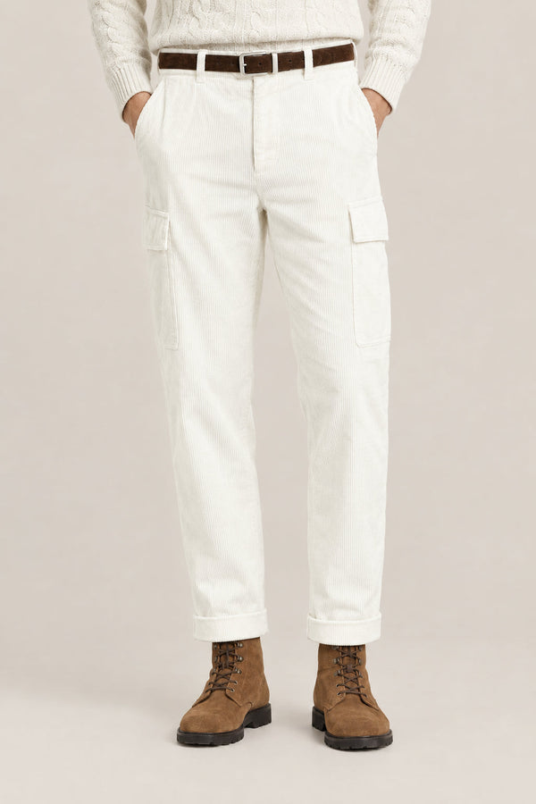 Brunello Cucinelli Mens Off White Cotton Cargo Trousers