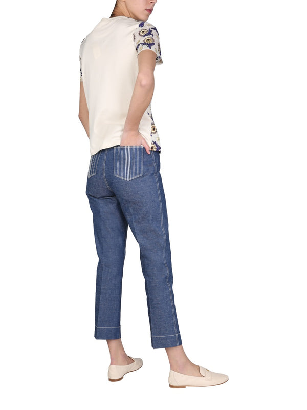 Wide Leg Jeans Blue Cotton