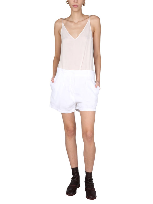 Wide Leg Shorts White Linen