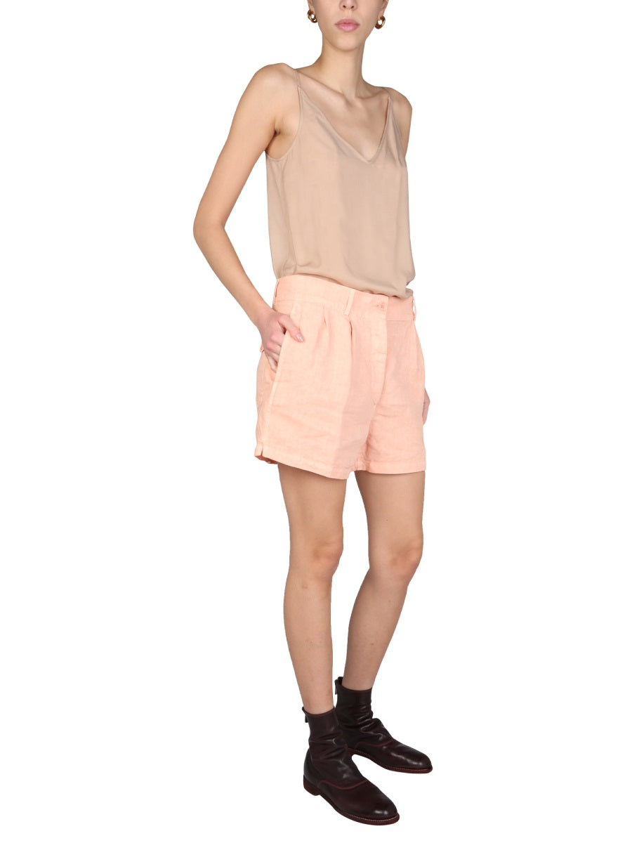 Wide Leg Shorts With Front Button Closure Powder Linen