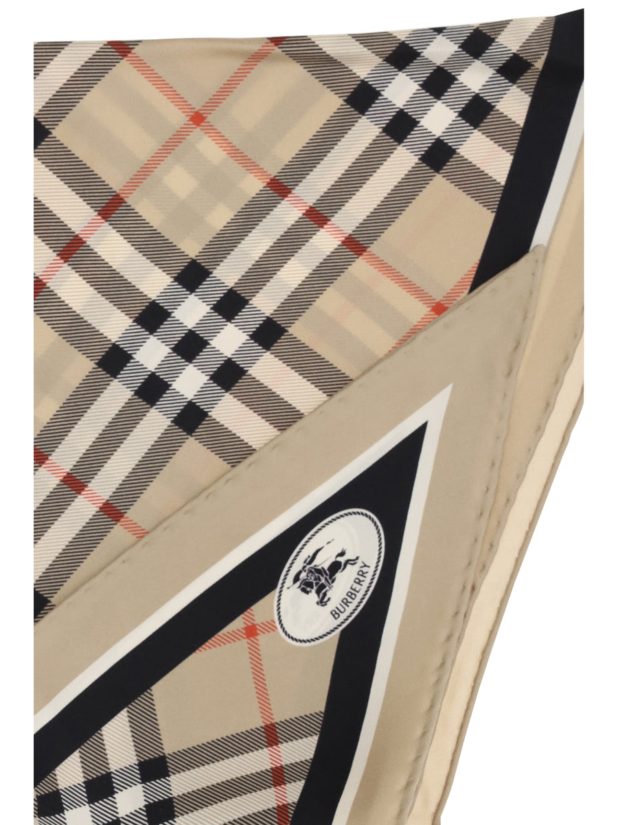 Silk Scarf Check With Knight Stamp - Sand