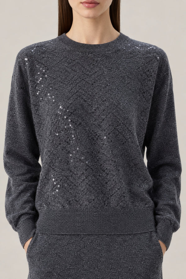 Brunello Cucinelli Womens Lead Wool Silk Blend Sweater Grey Clothing