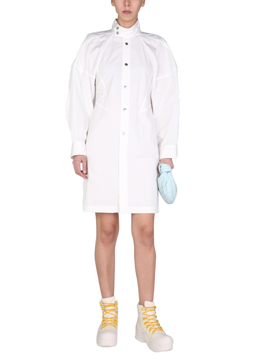 High-Neck Dress White Cotton