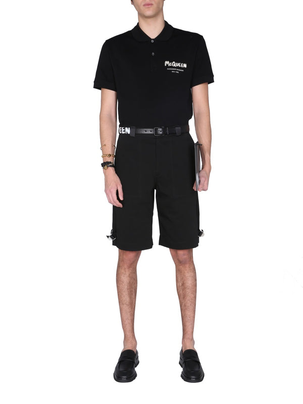 Regular Fit Bermuda Shorts Black Cotton