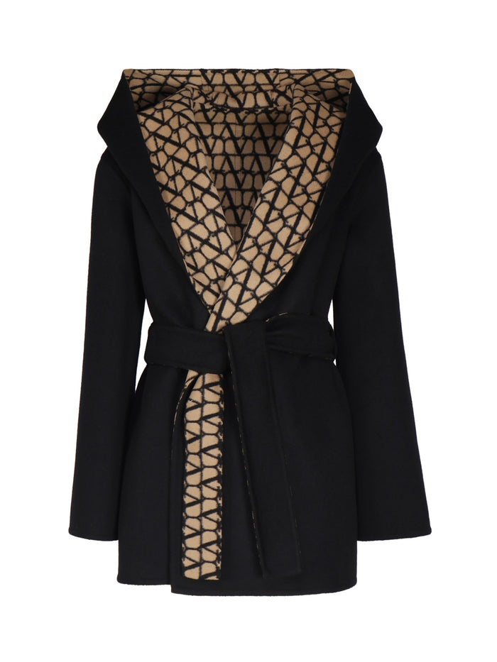 Valentino Garavani Coats Black, Beige Virgin Wool