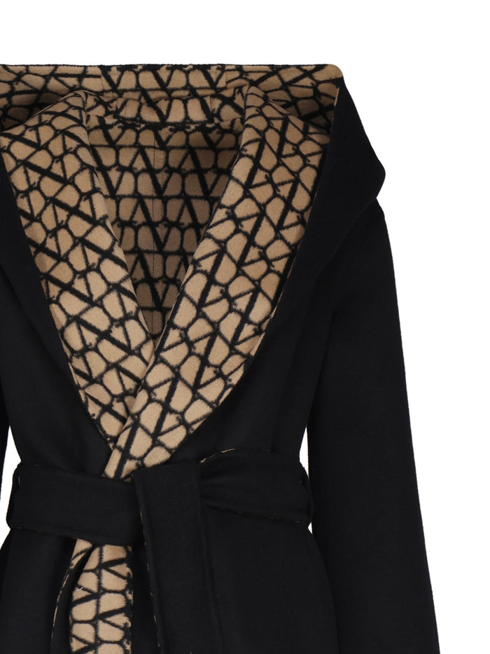 Valentino Garavani Coats Black, Beige Virgin Wool