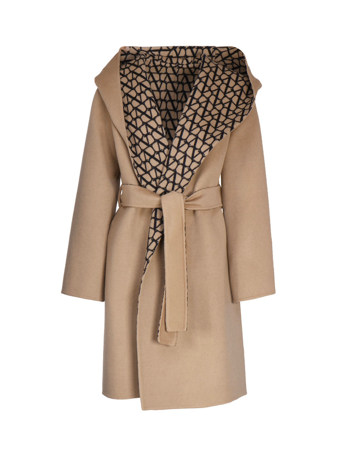 Valentino Garavani Coats Beige, Black Virgin Wool