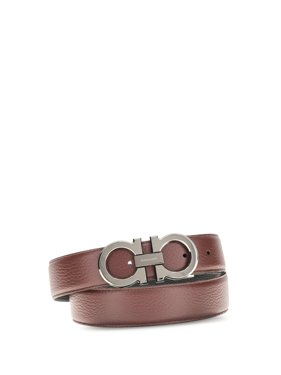 Belt Gancini Reversible Brown Stone Calf Leather (bos Taurus)