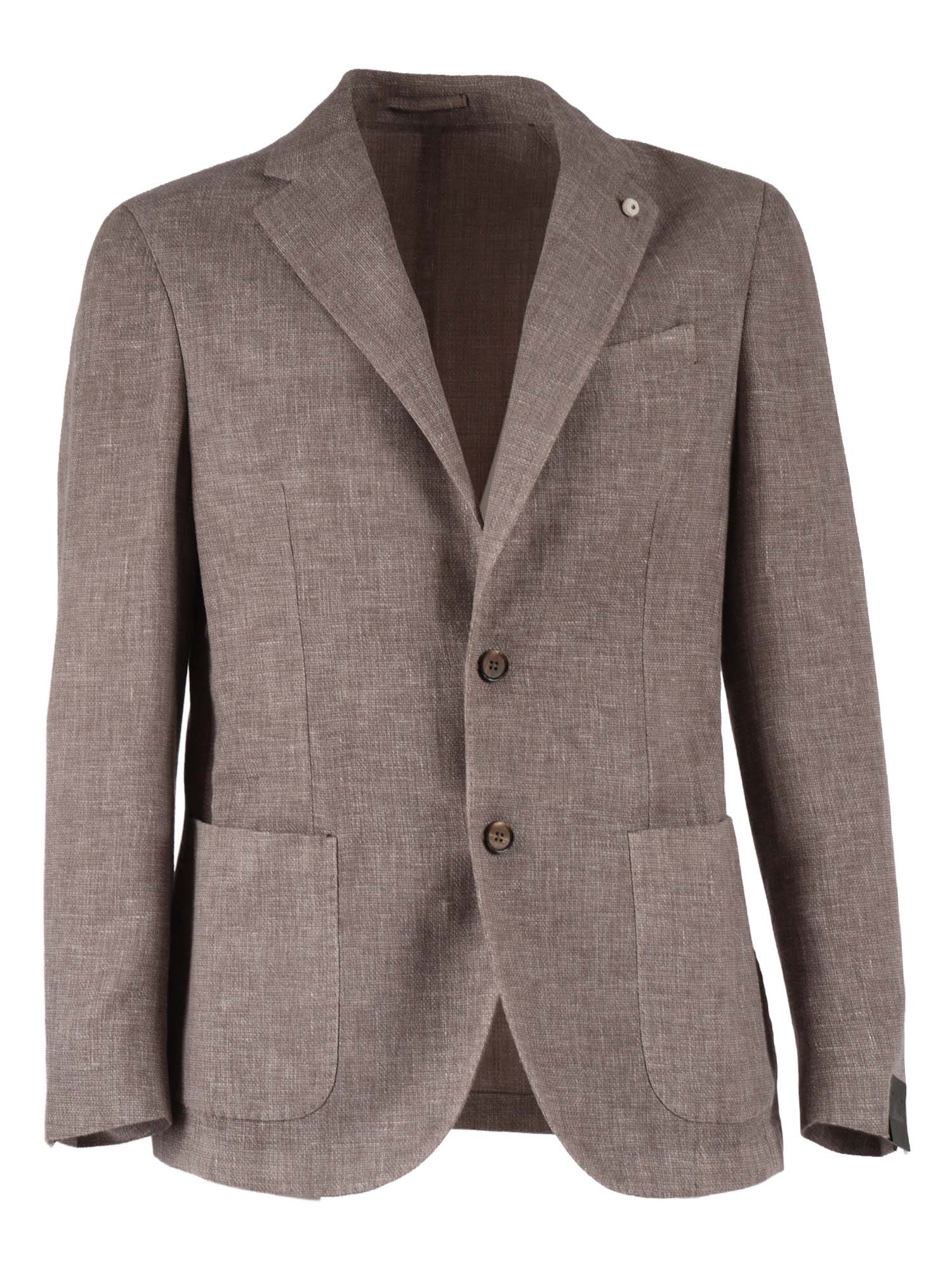 Jacket Brown Virgin Wool Linen Polyamide