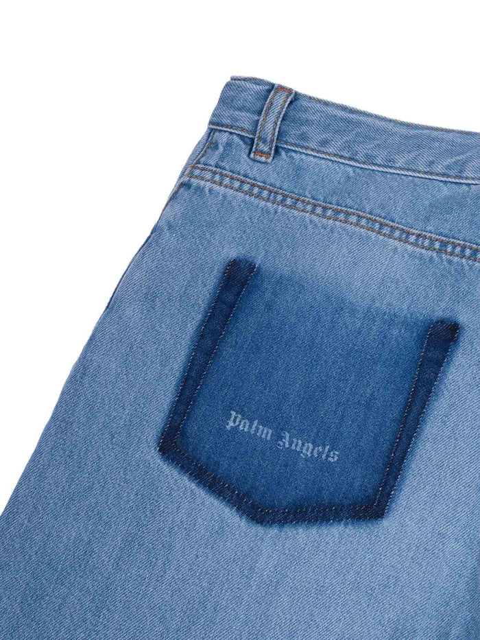 Logo Baggy Denim Bermuda Girl Light Blue Cotton Short