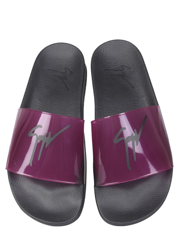Slide Sandals With Logo Fuchsia Polyvinyl Chloride