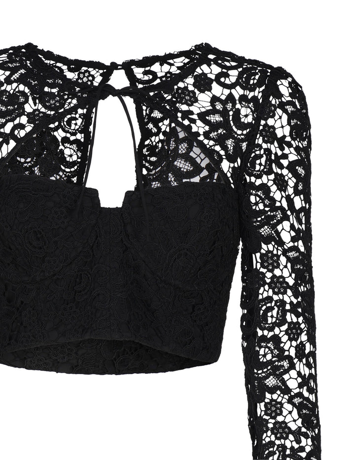 Self-portrait Top Black Polyester Polyamide