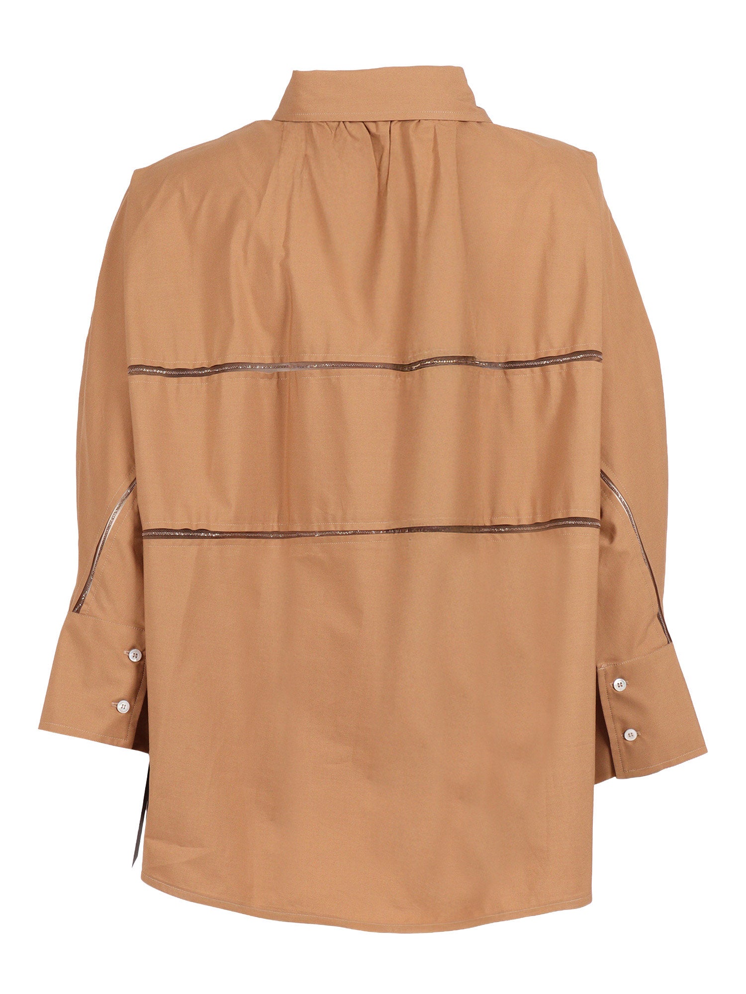 POPLIN 3-4 SLEEVE SHIRT WITH TULLE AND FILO DIAMANTE DETAIL Beige Cotton Blouse