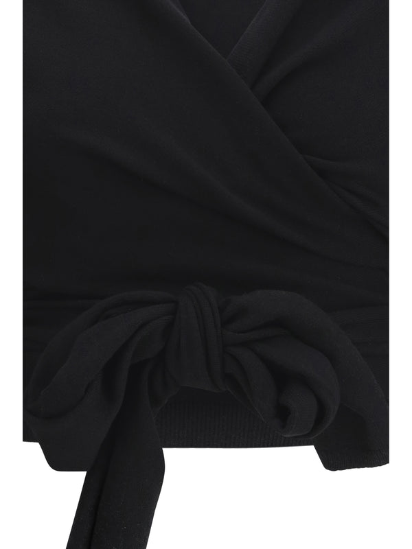 Wrap Top Wool-Cashmere Black Tops