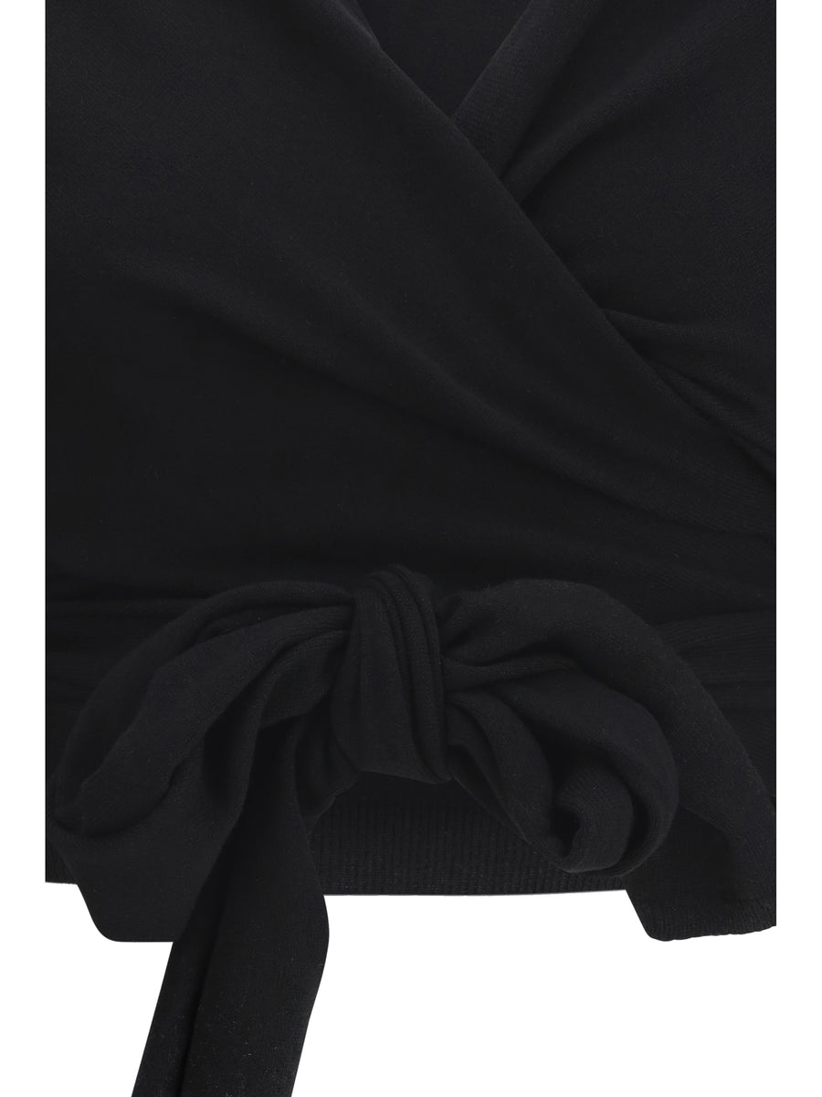 Wrap Top Wool-Cashmere Black Tops