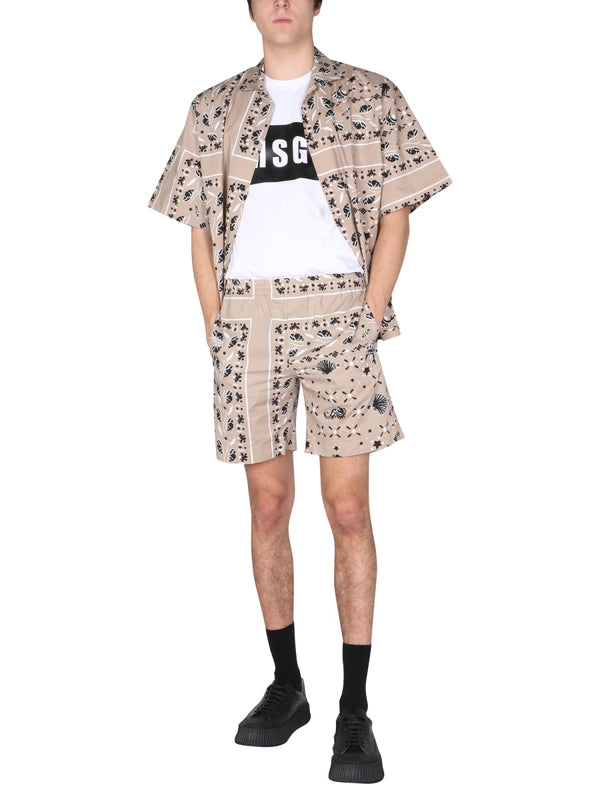 Paisley Pattern Bermuda Beige Cotton Short