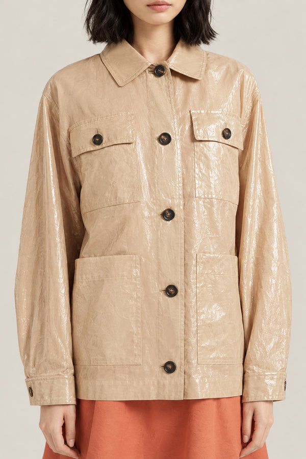 Brunello Cucinelli Womens Beige Glossy Button Front Jacket