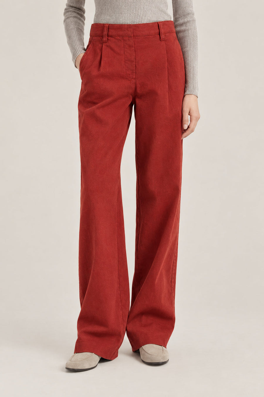 Brunello Cucinelli Womens Red Wide Leg Cotton Blend Trousers