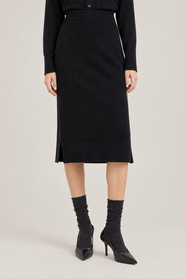 Brunello Cucinelli Womens Black Wool Knit Midi Skirt