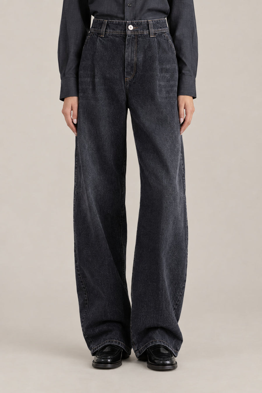 Brunello Cucinelli Womens Black Stone Denim Wide Leg Pants One Color