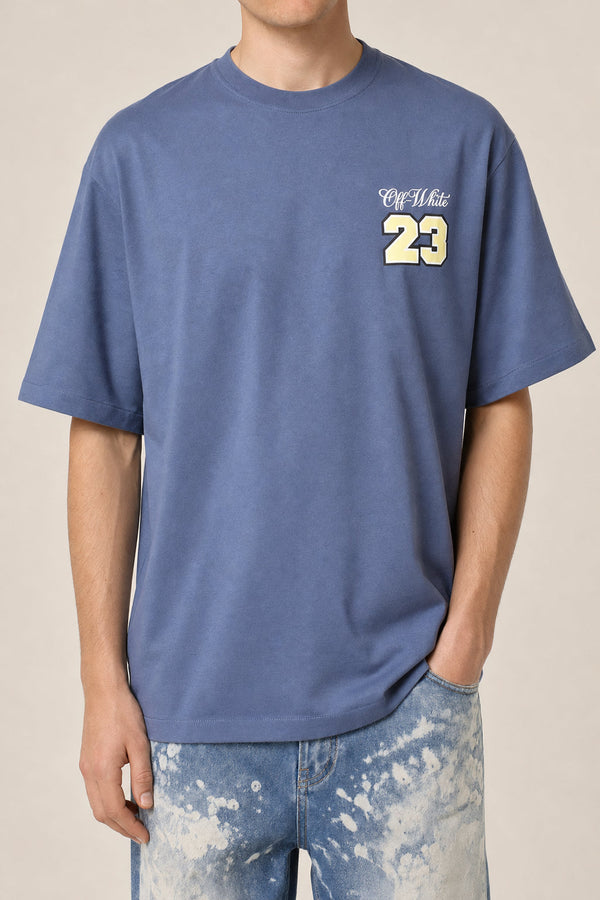 Off-White Mens Blue Indigo Cotton Skate Fit Short Sleeve Shirt