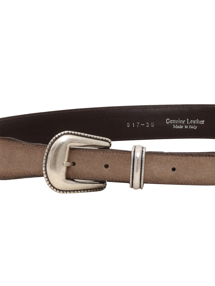 Suede Belt Mud With Hand-Worked Inserts Brown Leather