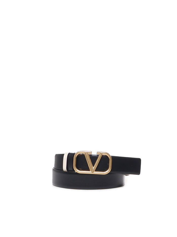 Valentino Garavani Belts Nero/light Ivory Calf Leather - Bos Taurus