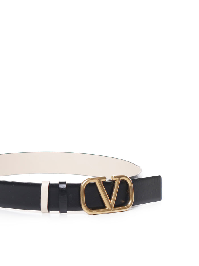 Valentino Garavani Belts Nero/light Ivory Calf Leather - Bos Taurus