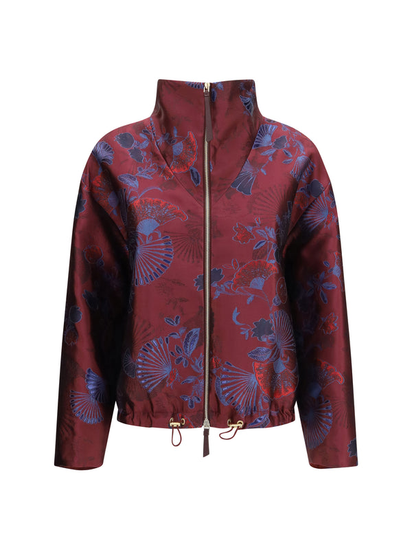 Full-Zip Jacket Silk-Blend Jacquard With Ginkgo Motif Sassafras Polyester; Silk; Metal Fibers Coat