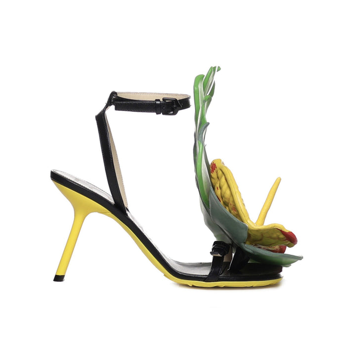 Loewe Petal Monstera Leather Sandals Black Lamb