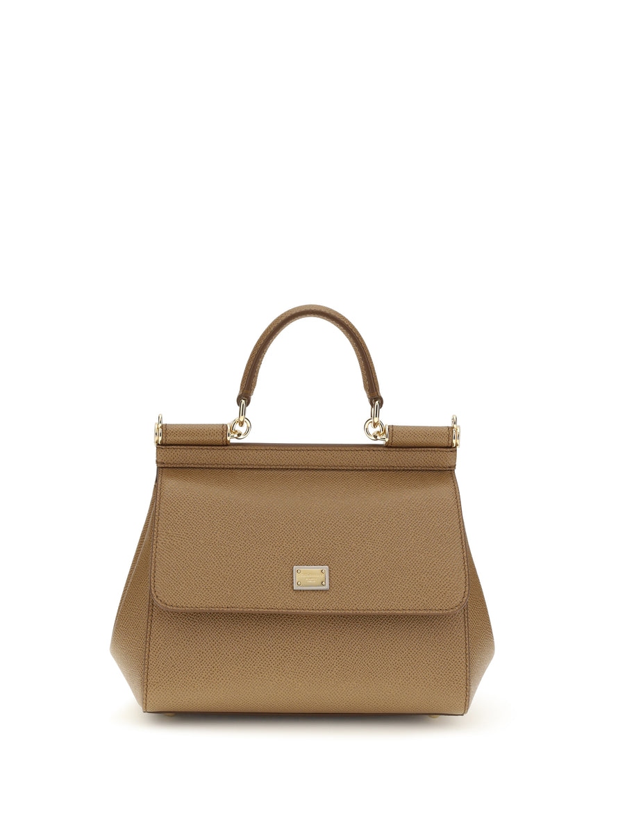 Dolce & Gabbana 100% Calf Leather Bos Taurus top handle bag in beige