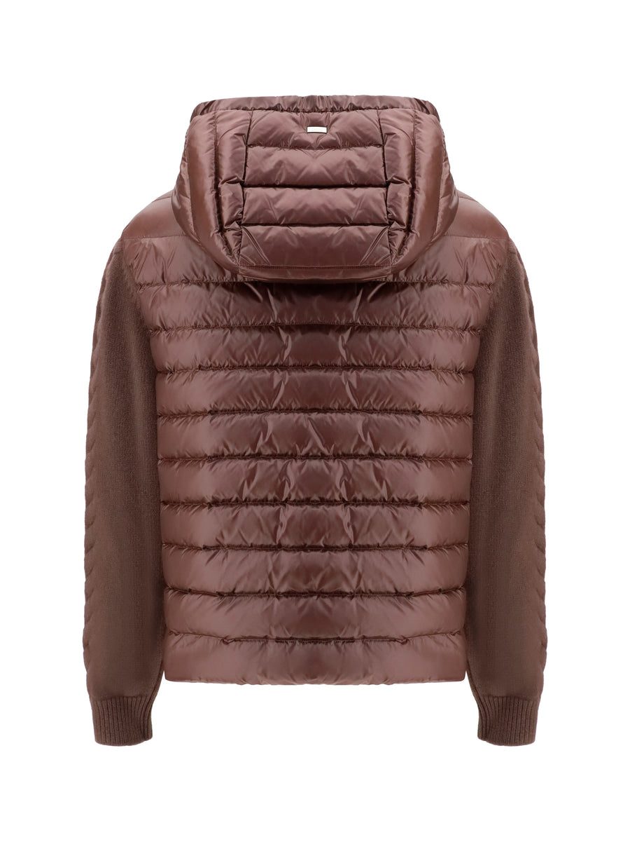 Down Jacket With Wool Sleeves Dark Brown Outer: Polyester Puffer