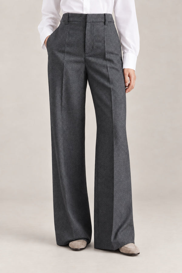 Brunello Cucinelli Womens Dark Grey Wool Wide Leg Trousers